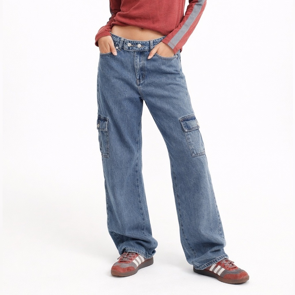 Edikted Delilah Low Rise Cargo Jeans Blue Size Medium